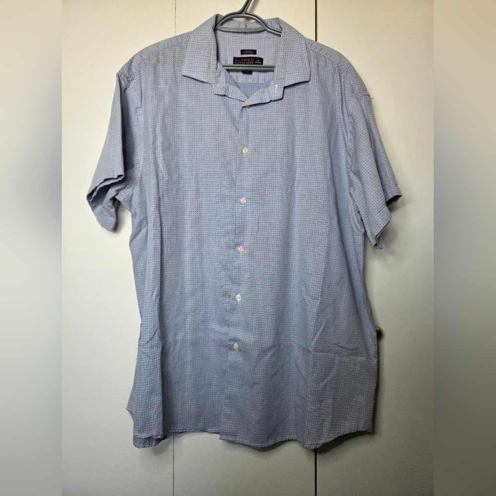 ☀️ALFRED SUNG Men's 34/35 Neck 18 Blue Casual Button Down Short Sleeve Shirt
